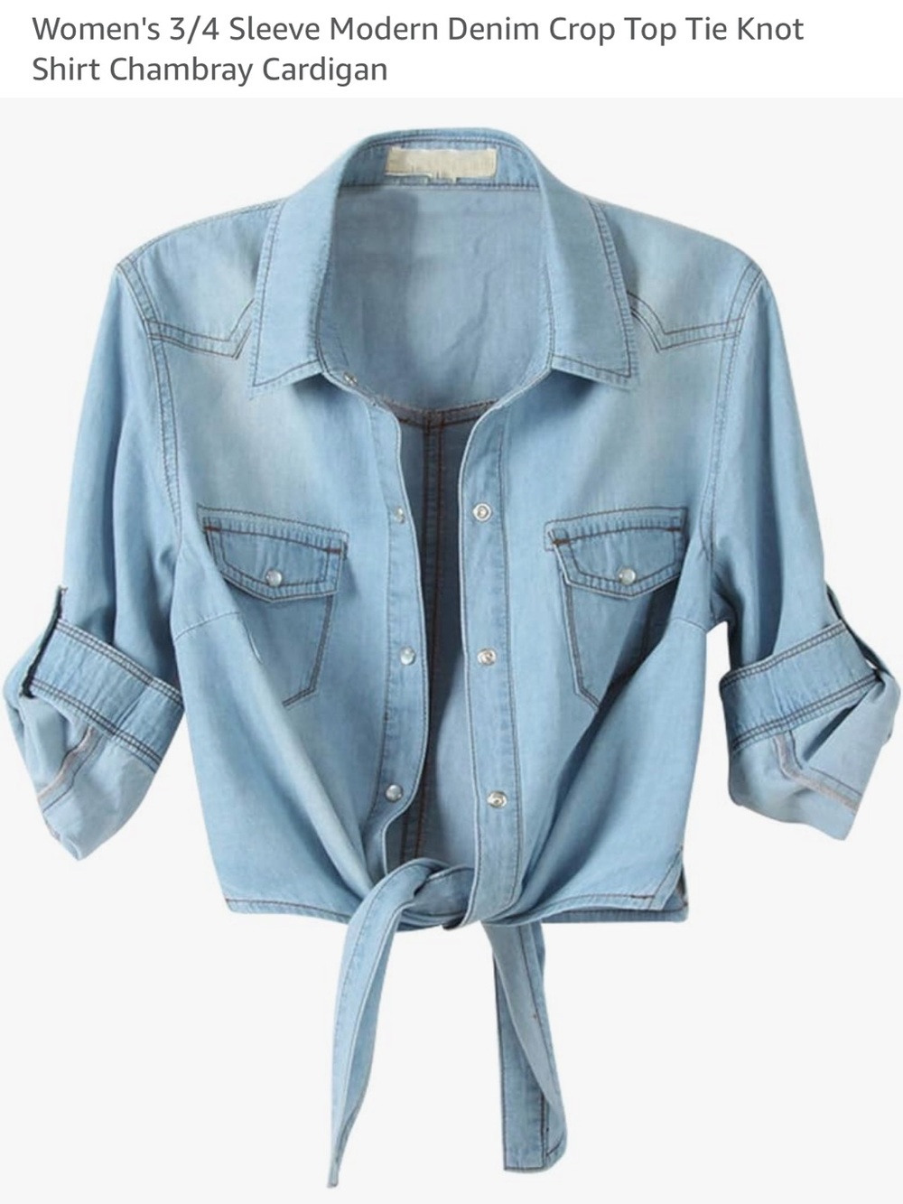Modern Denim Crop Tie-Knot Shirt - Light Blue